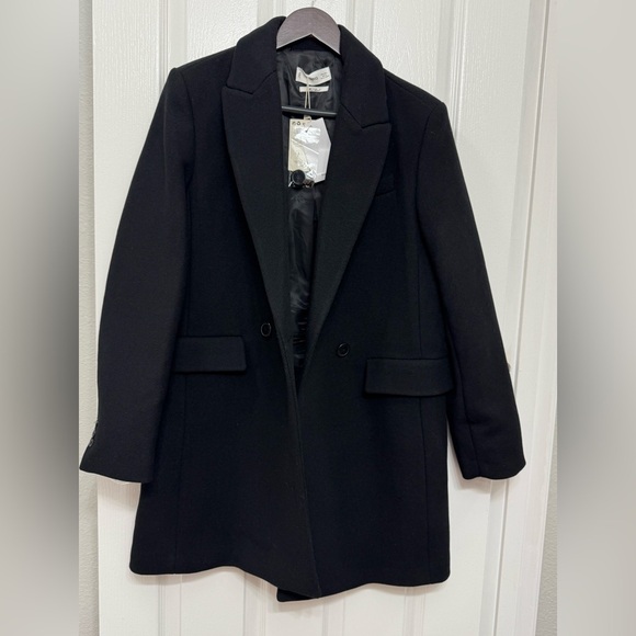 Mango Jackets & Blazers - Mango Dali Wool Blend Black Coat NWT Women’s Size L Structured Blazer Coat